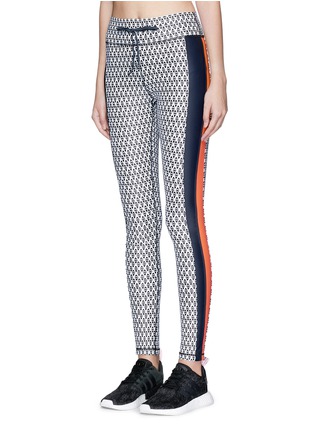 Front View - Click To Enlarge - THE UPSIDE - 'Majestic' stripe outseam geometric print yoga pants