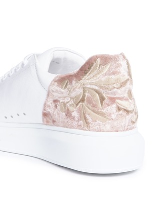 Detail View - Click To Enlarge - PEDDER RED - 'Lory' floral embroidered velvet panel leather sneakers
