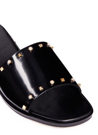 Detail View - Click To Enlarge - PEDDER RED - Faux pearl studded leather slide sandals