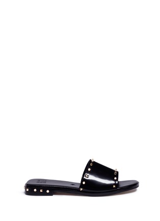 Main View - Click To Enlarge - PEDDER RED - Faux pearl studded leather slide sandals
