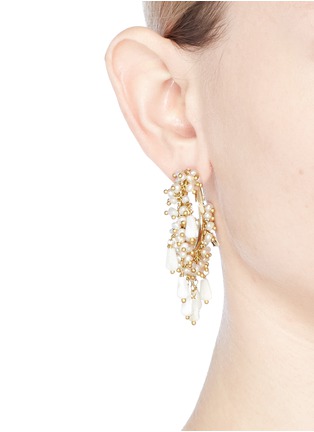 Figure View - Click To Enlarge - ROSANTICA - 'Pascoli' faux pearl cluster fringe hoop earrings