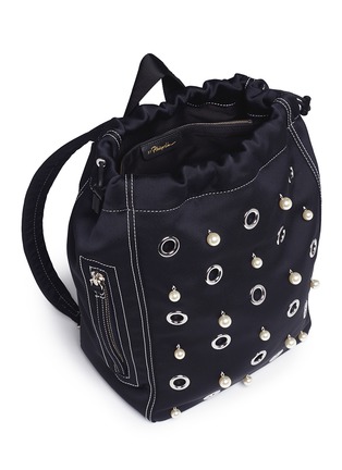  - 3.1 PHILLIP LIM - 'Go-Go' faux pearl and eyelet medium satin drawstring backpack