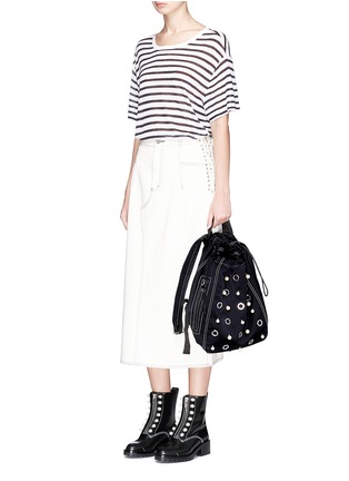 Front View - Click To Enlarge - 3.1 PHILLIP LIM - 'Go-Go' faux pearl and eyelet medium satin drawstring backpack
