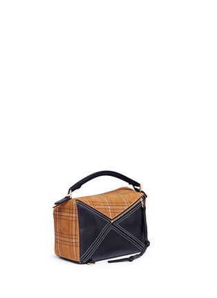 Figure View - Click To Enlarge - LOEWE - 'Puzzle' check plaid suede panel leather bag