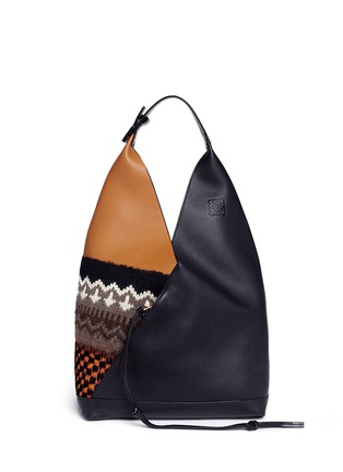 Main View - Click To Enlarge - LOEWE - 'Sling' colourblock knit panel shoulder leather bag