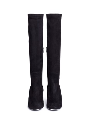 Front View - Click To Enlarge - RENÉ CAOVILLA - STRASS HEEL SUEDE KNEE HIGH SOCK BOOTS