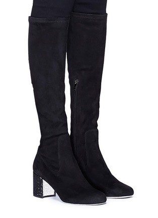 Figure View - Click To Enlarge - RENÉ CAOVILLA - STRASS HEEL SUEDE KNEE HIGH SOCK BOOTS