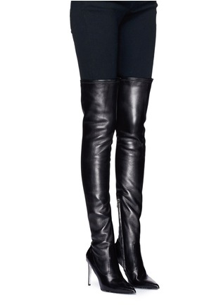 Figure View - Click To Enlarge - RENÉ CAOVILLA - Strass trim over-the-knee leather sock boots
