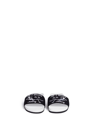 Front View - Click To Enlarge - JOSHUA SANDERS - x Jungles Jungles 'Nothing' embroidered canvas slide sandals