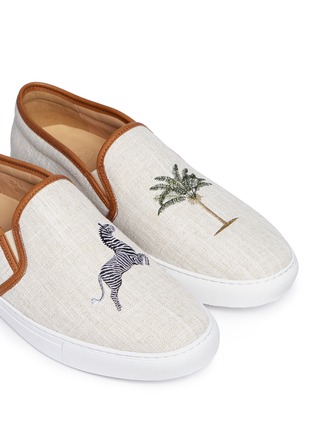 Detail View - Click To Enlarge - BING XU - 'Safari' palm tree zebra embroidered canvas skate slip-ons