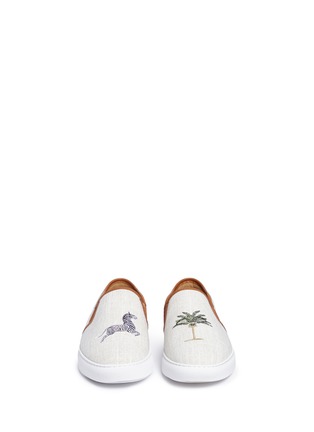 Front View - Click To Enlarge - BING XU - 'Safari' palm tree zebra embroidered canvas skate slip-ons