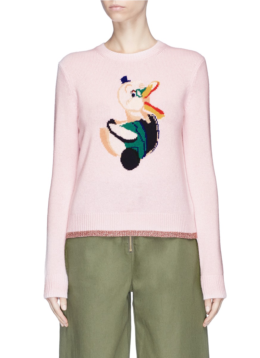 Coach Duck Intarsia Cashmere Knit Sweater In Pink | ModeSens