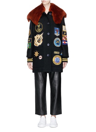 Main View - Click To Enlarge - COACH - Detachable shearling collar military patch melton coat