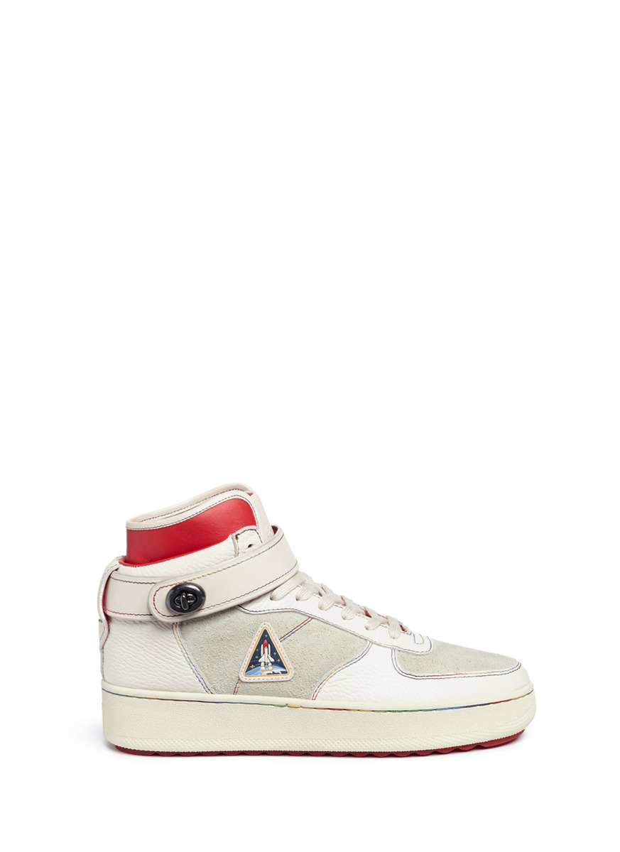 'C210' rocket patch leather suede high top sneakers