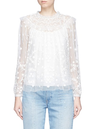 Main View - Click To Enlarge - NEEDLE & THREAD - 'Shadow' beaded floral embroidered blouse