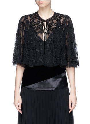 Main View - Click To Enlarge - NEEDLE & THREAD - 'Shadow' beaded floral embroidered cropped cape