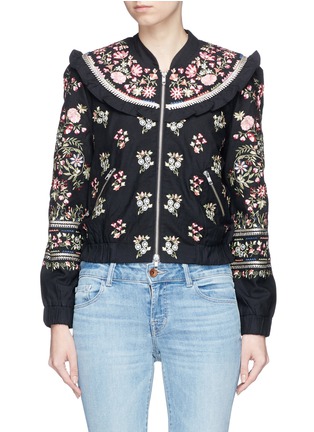 Main View - Click To Enlarge - NEEDLE & THREAD - 'Victorian Folk' floral embroidered bomber jacket