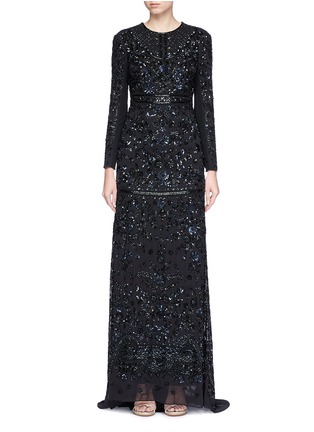 Main View - Click To Enlarge - NEEDLE & THREAD - 'Midnight' sequinned beaded crepe gown