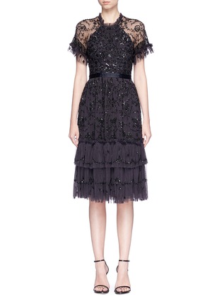 Main View - Click To Enlarge - NEEDLE & THREAD - 'Constellation' embellished mesh peplum dress