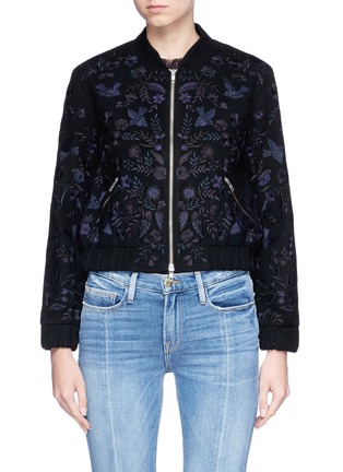 Main View - Click To Enlarge - NEEDLE & THREAD - 'Hummingbird' floral embroidered melton cropped bomber jacket