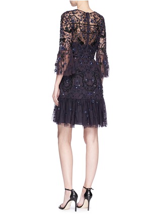 Figure View - Click To Enlarge - NEEDLE & THREAD - 'Dragonfly' embellished floral embroidery mesh dress