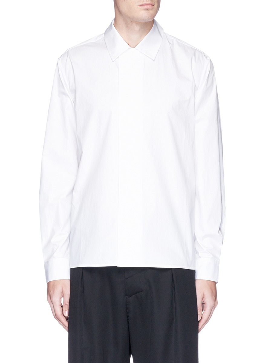 暗衣襟纯棉府绸衬衫