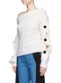 Front View - Click To Enlarge - HELLESSY - 'Dorian' one-shoulder button sleeve cable knit sweater