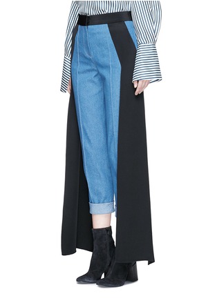 Front View - Click To Enlarge - HELLESSY - 'Smith' satin sash panel cropped denim pants