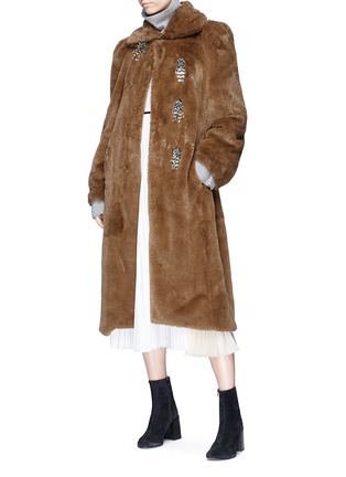 Figure View - Click To Enlarge - TOGA ARCHIVES - Beaded fringe belted faux fur long coat