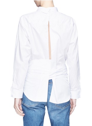 Back View - Click To Enlarge - TOGA ARCHIVES - Open back pinstripe cotton twill wrap shirt