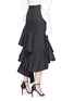 Back View - Click To Enlarge - 73052 - 'Bedunia' sequin trim ruffle pinstripe wool suiting skirt