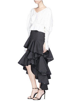 Figure View - Click To Enlarge - 73052 - 'Bedunia' sequin trim ruffle pinstripe wool suiting skirt