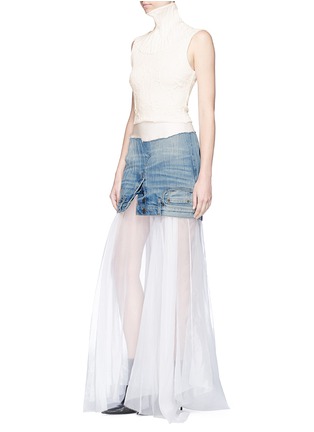 Figure View - Click To Enlarge - MATICEVSKI - 'Humanise' deconstructed denim overlay voile maxi skirt
