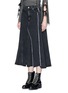 Front View - Click To Enlarge - 3.1 PHILLIP LIM - Frayed panelled denim midi skirt