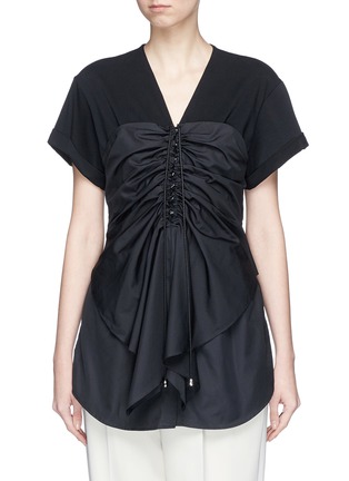 Main View - Click To Enlarge - 3.1 PHILLIP LIM - Ruched front jersey yoke poplin top