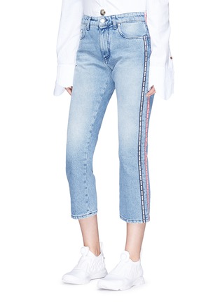 Front View - Click To Enlarge - MSGM - Logo stripe outseam skinny jeans