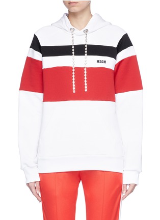 Main View - Click To Enlarge - MSGM - Jewelled drawstring stripe hoodie