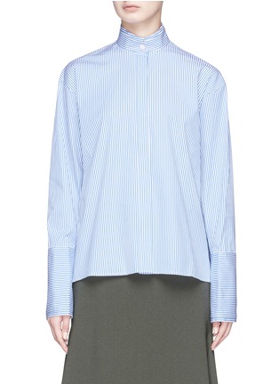 Main View - Click To Enlarge - DION LEE - Button back placket stripe cotton poplin high low shirt