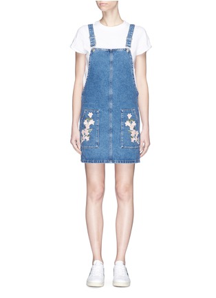 Main View - Click To Enlarge - TOPSHOP - 'MOTO' tulip embroidered denim pinafore dress