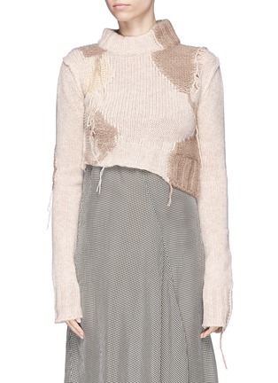 Main View - Click To Enlarge - ACNE STUDIOS - 'Olia' fringe intarsia patch cropped wool blend sweater