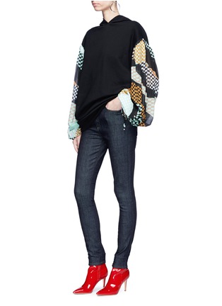 Figure View - Click To Enlarge - EMILIO PUCCI - Check print chiffon sleeve oversized hoodie