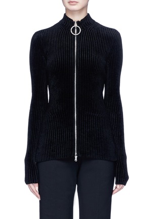 Main View - Click To Enlarge - EMILIO PUCCI - Glass crystal embellished O-ring zip chenille cardigan