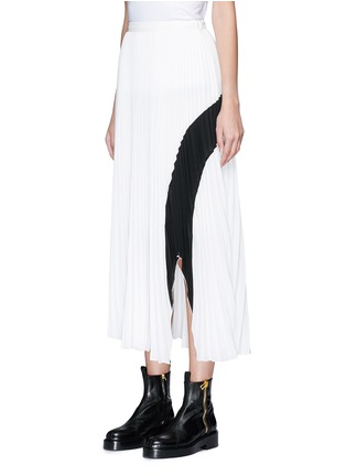 Front View - Click To Enlarge - PROENZA SCHOULER - Arched hem colourblock plissé pleated crepe skirt
