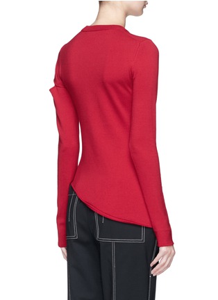 Back View - Click To Enlarge - PROENZA SCHOULER - Cutout sleeve asymmetric Merino wool blend sweater