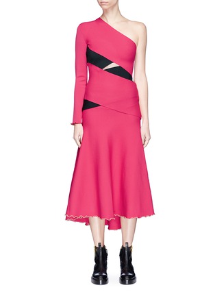 Main View - Click To Enlarge - PROENZA SCHOULER - Colourblock cutout bandage one-shoulder dress