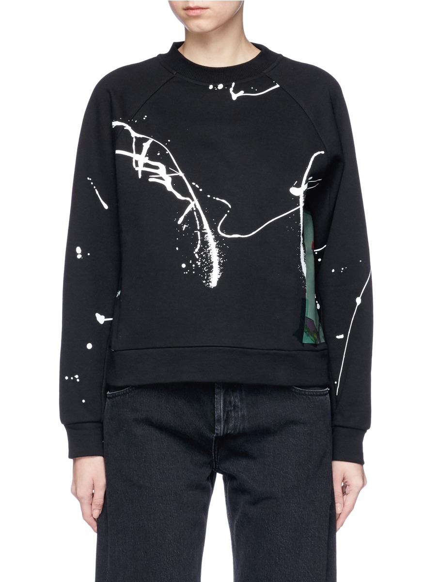 PROENZA SCHOULER ROSE PRINT PAINT SPLATTER SWEATSHIRT, BLACK | ModeSens