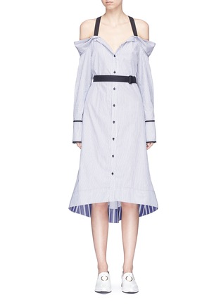 Main View - Click To Enlarge - PROENZA SCHOULER - Off-shoulder belted stripe dress