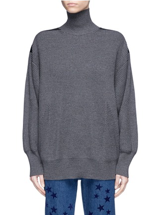 Main View - Click To Enlarge - STELLA MCCARTNEY - Faux leather patch oversized virgin wool sweater