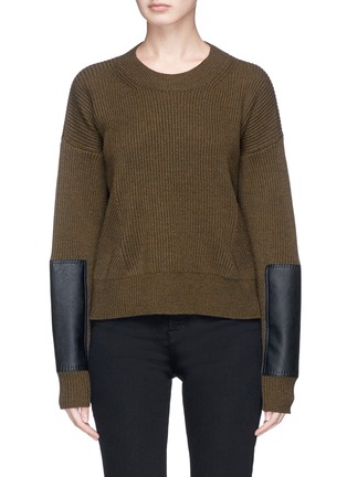 Main View - Click To Enlarge - STELLA MCCARTNEY - Faux leather patch wool rib knit sweater