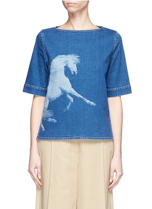 Main View - Click To Enlarge - STELLA MCCARTNEY - 'Stubbs' horse painting fade denim top